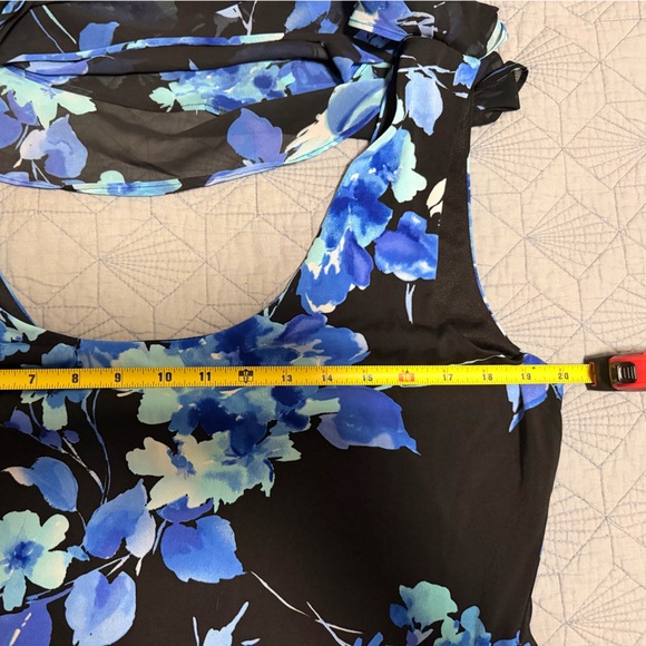 Connected Apparel Blue Floral Midi Dress Open Back with Draping Detail Sz 14 - Picture 6 of 7